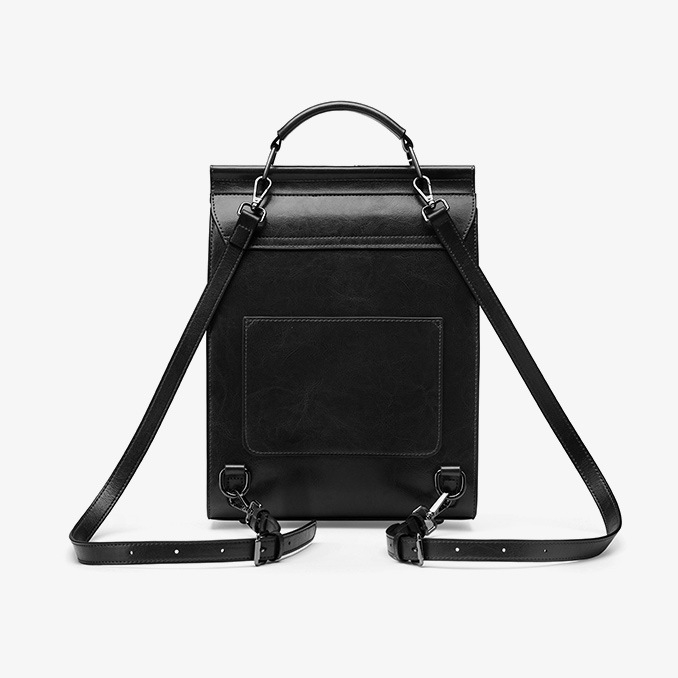 Mini sac à dos en cuir noir à rabat Vintage School Backpacks