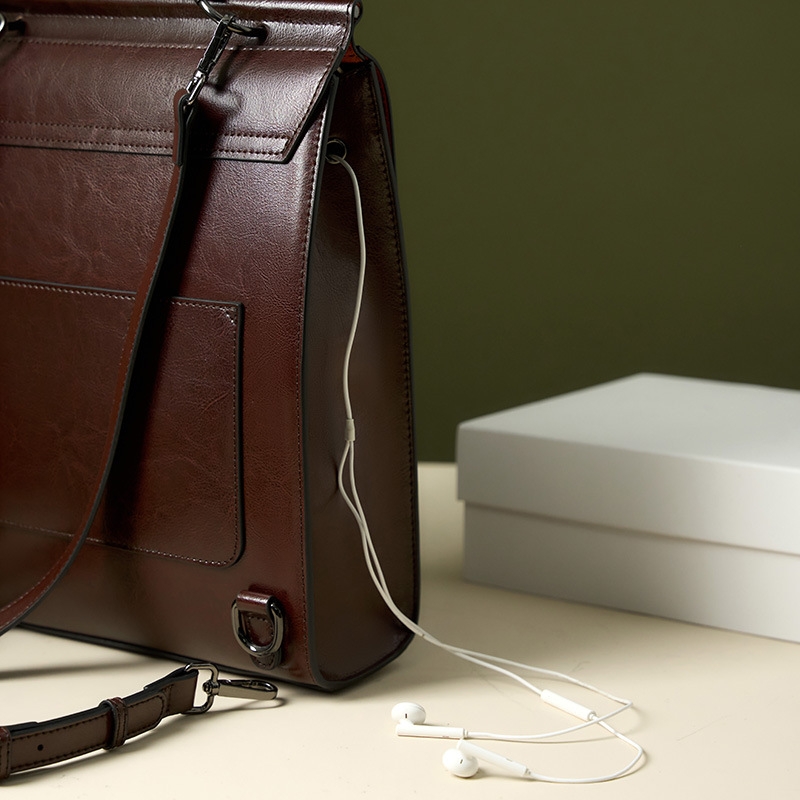 Mini sac à dos Vintage School Backpacks à rabat en cuir marron-café
