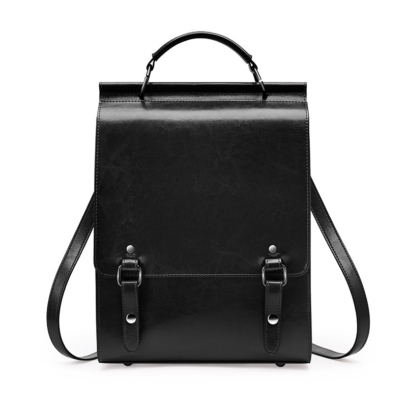 Mini sac à dos en cuir noir à rabat Vintage School Backpacks