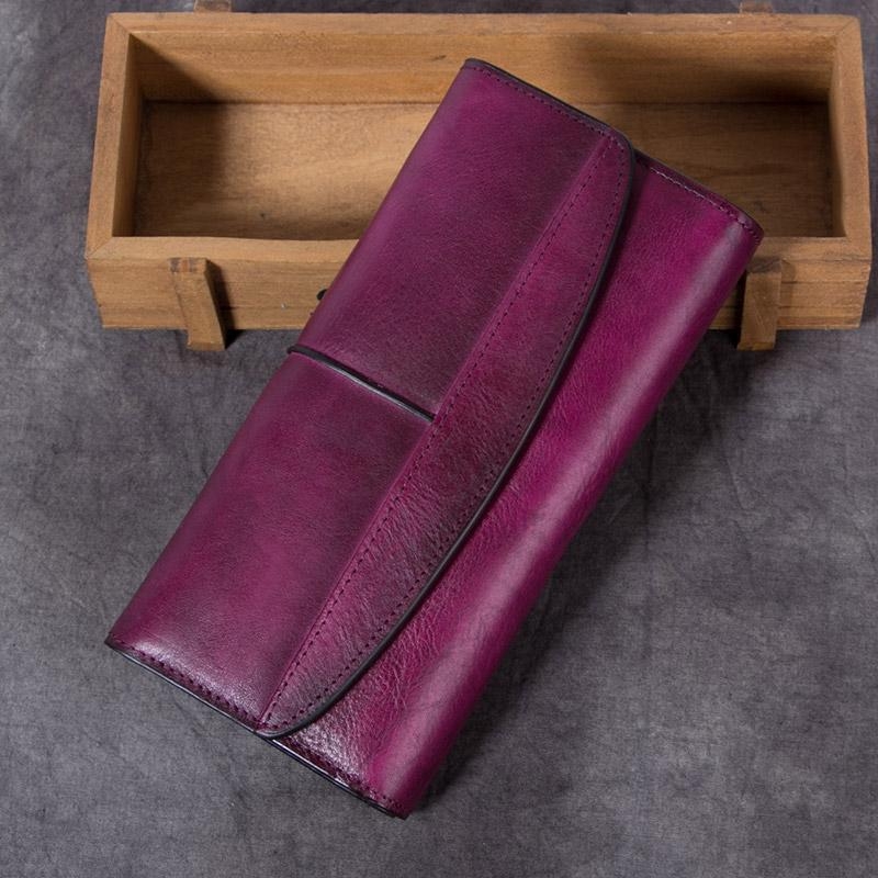 Portefeuille artisanal violet Portefeuille en cuir de vachette Portefeuille vintage