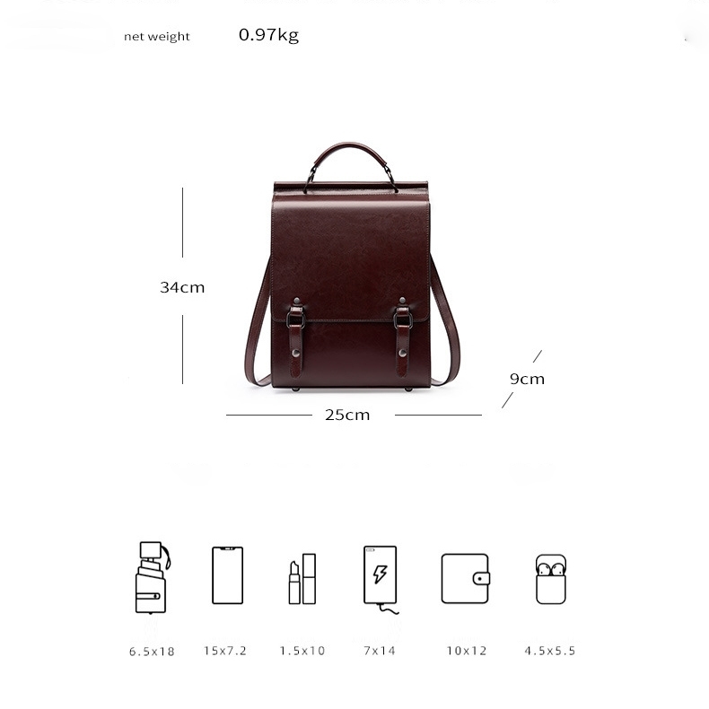 Mini sac à dos Vintage School Backpacks à rabat en cuir marron-café