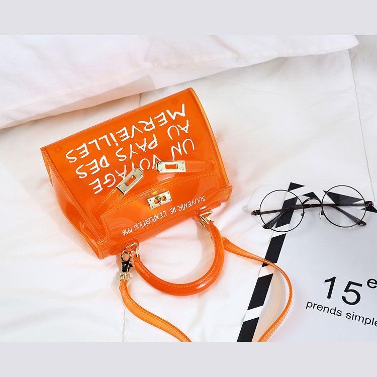 Orange Letter Jelly Purse Cute Clear Bag Sacs à main à bandoulière en PVC