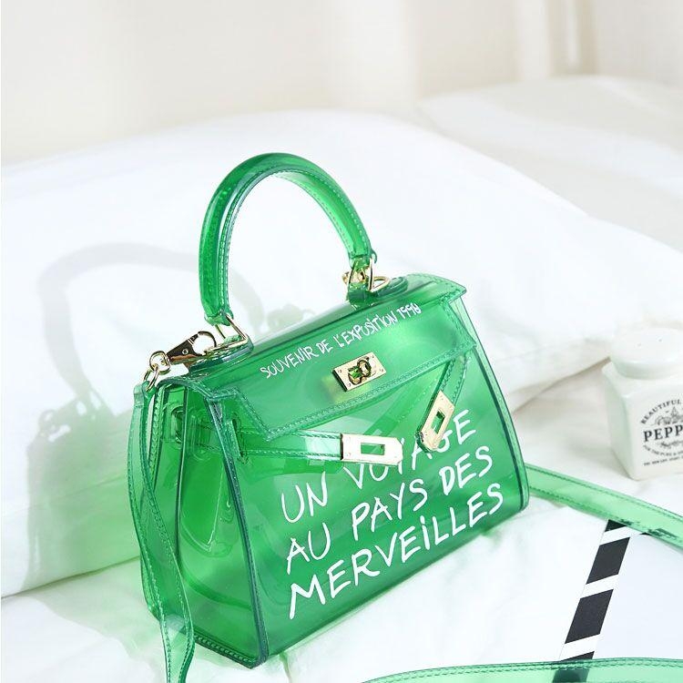 Green Letter Jelly Purse Cute Clear Bag Sacs à main à bandoulière en PVC