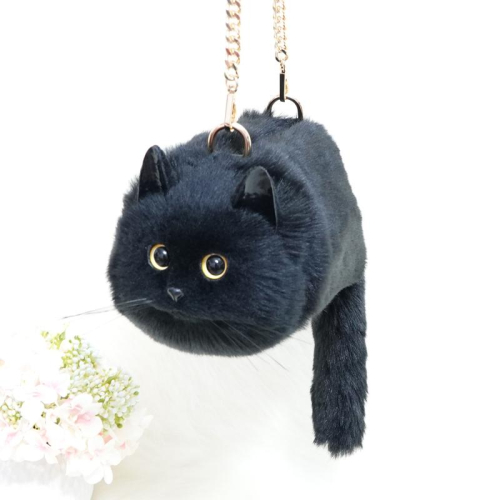 Sac à bandoulière chat en fourrure noire imitation fait main personnalisé sacs à main mignons