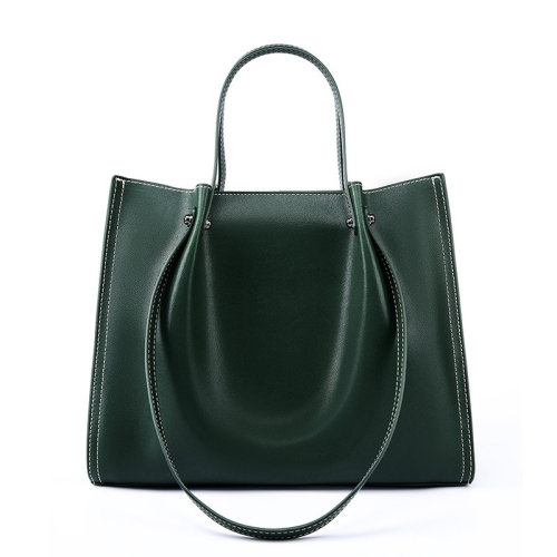 Grand sac fourre-tout zippé en cuir vert Oliver avec poignée supérieure sur les sacs à bandoulière