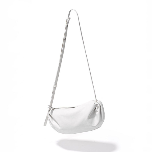 Petit sac plissé en cuir blanc Petit sac à bandoulière métallisé