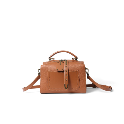 Brown Leather Top Handle Square Handbags Crossbody Purses