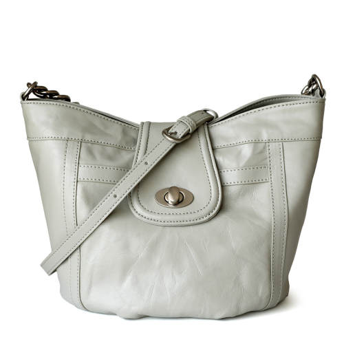 Grey Leather Twist Lock Plisse Bucket Bag Fashion Crossbody Purses