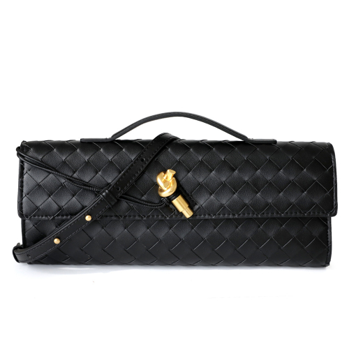 Black Woven Leather Crossbody Clutch Purse Top Handle Flap Handbags