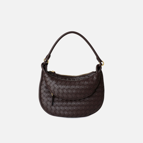 Black Woven Leather Flap Over The Shoulder Bags Moon Purses