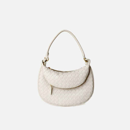 White Woven Leather Flap Over The Shoulder Bags Moon Purses
